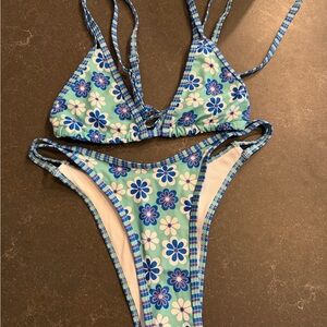 Floral Blue and Green Swim Set